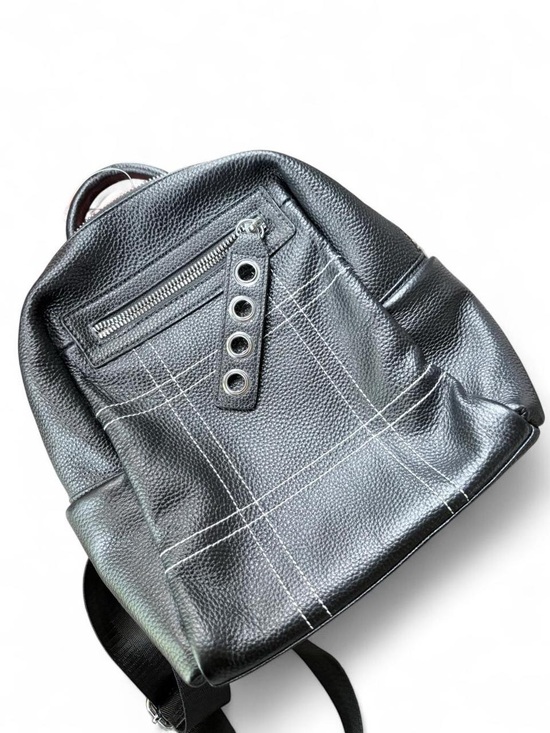 Like New Black Pebbled Leather Mini Backpack Contrast Stitching Grommet Utility main image 7